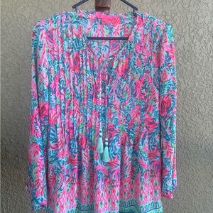 Lilly Pulitzer Pink and Blue Patterned Blouse